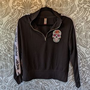 No Boundaries sugar skull 3/4 zip pullover